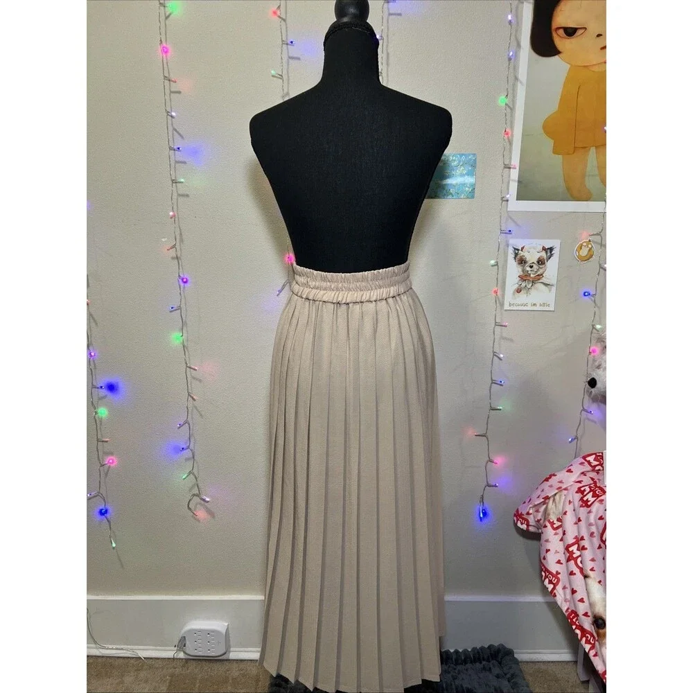 Women’s Tan Pleated Midi Skirt S Beverly Hills Troop Vibes - Picture 1 of 3